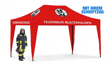Faltzelt 3 x 4,5 Meter mit Signet und Druck Feuerwehr