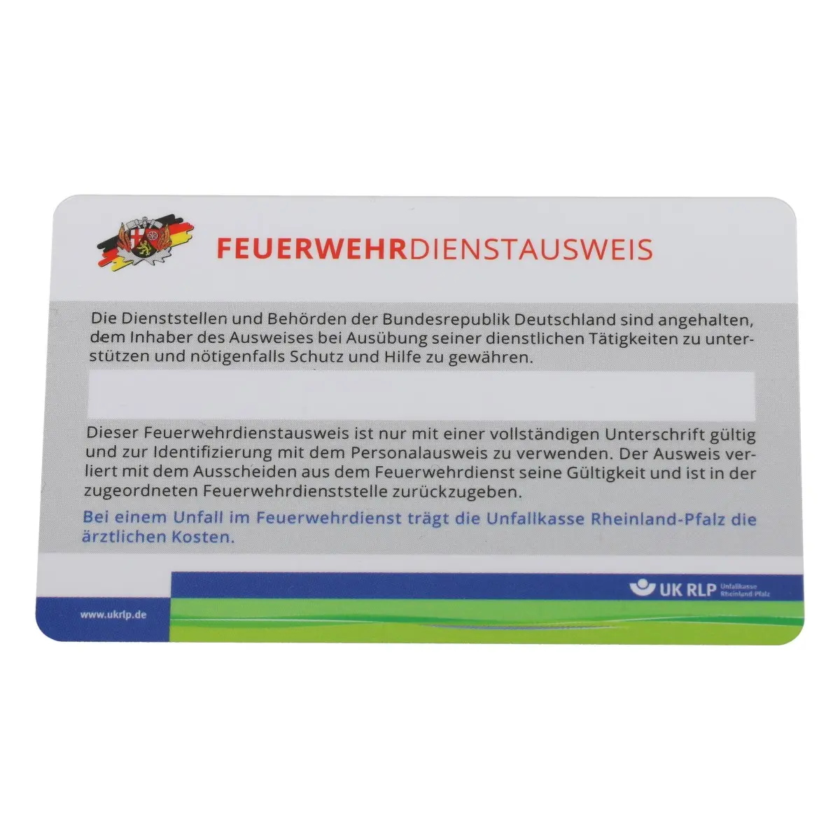 Feuerwehr-Dienstausweis Rheinland-Pfalz Scheckkartenformat