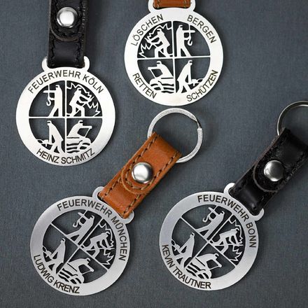 Schlüsselanhänger Signet mit Gravur - Band braun
