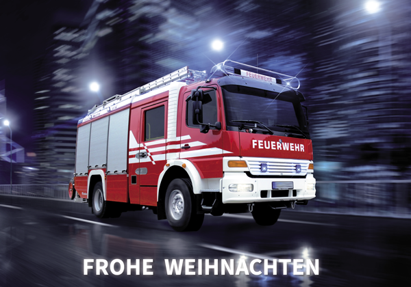 Adventskalender Motiv Feuerwehr-Auto bei Nacht