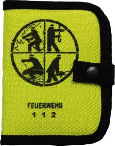 Notizbuchmappe Bochum gelb mit Signet und Feuerwehr 112