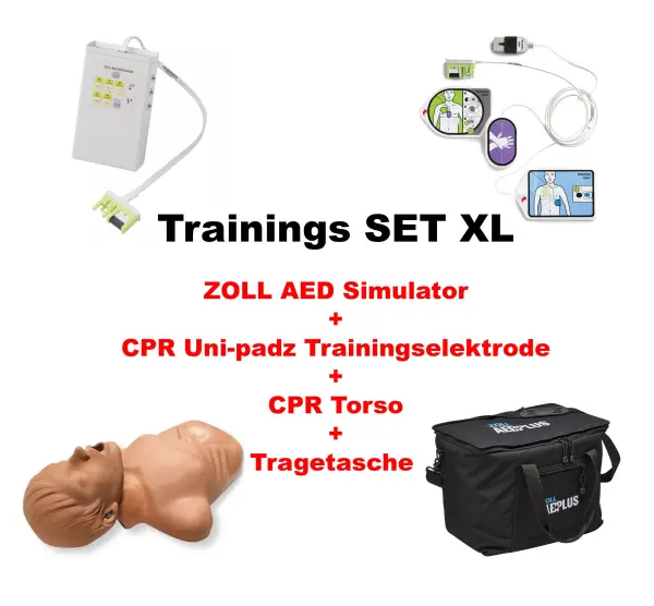 Trainings Set XL für ZOLL AED 3® mit Simulator, Demo Elektrode, CPR Übungspuppe und Tragetasche