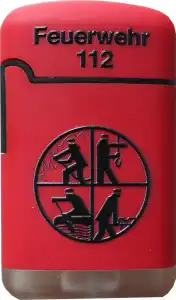 Feuerzeug rot mit Signet und Aufschrift Feuerwehr 112