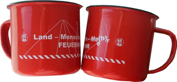 Emaille-Metallbecher rot Feuerwehr 