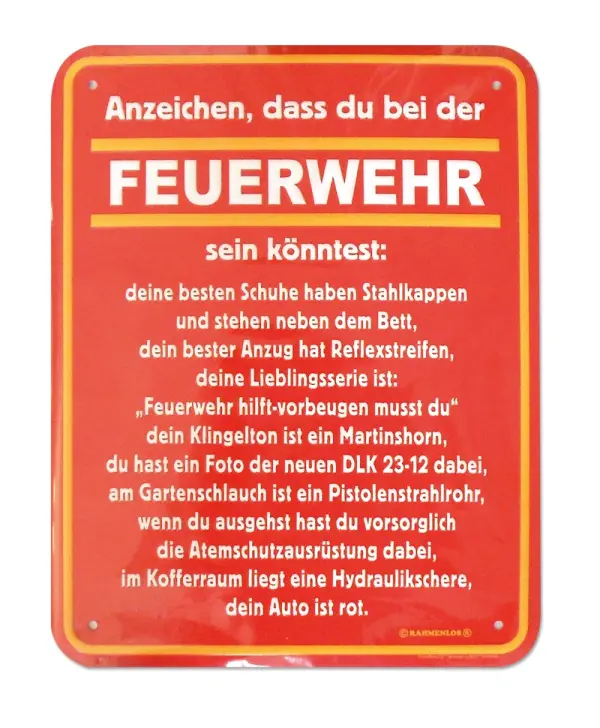 Blechschild (17 x 22 cm) Feuerwehr 