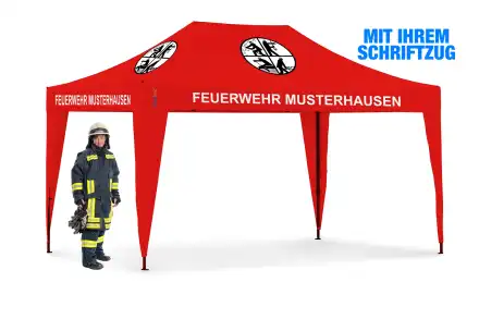 Faltzelt 3 x 4,5 Meter mit Signet und Druck Feuerwehr